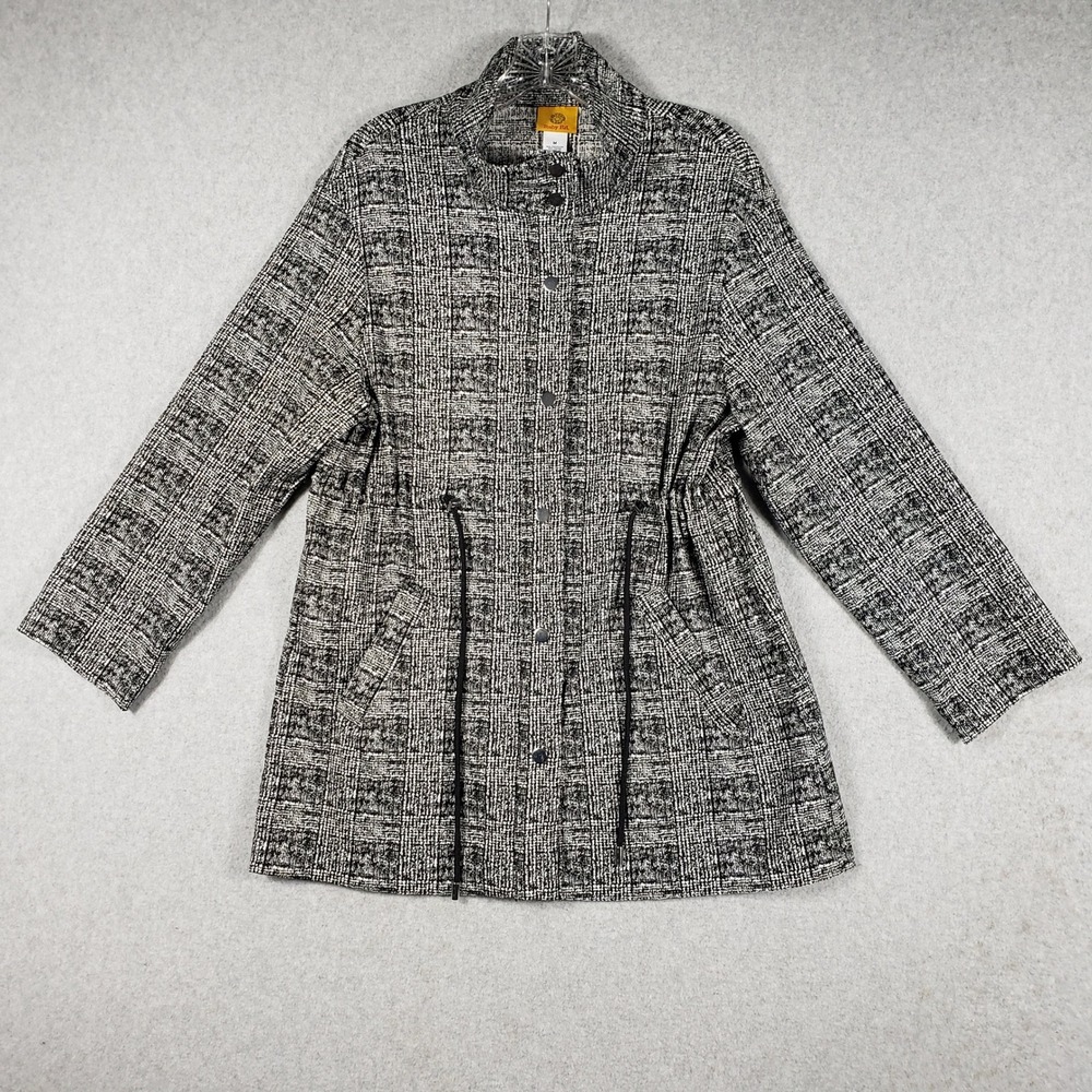 Ruby Rd Plaid Jacket M Black White Utility Topper Cinch Waist Snap Lightweight